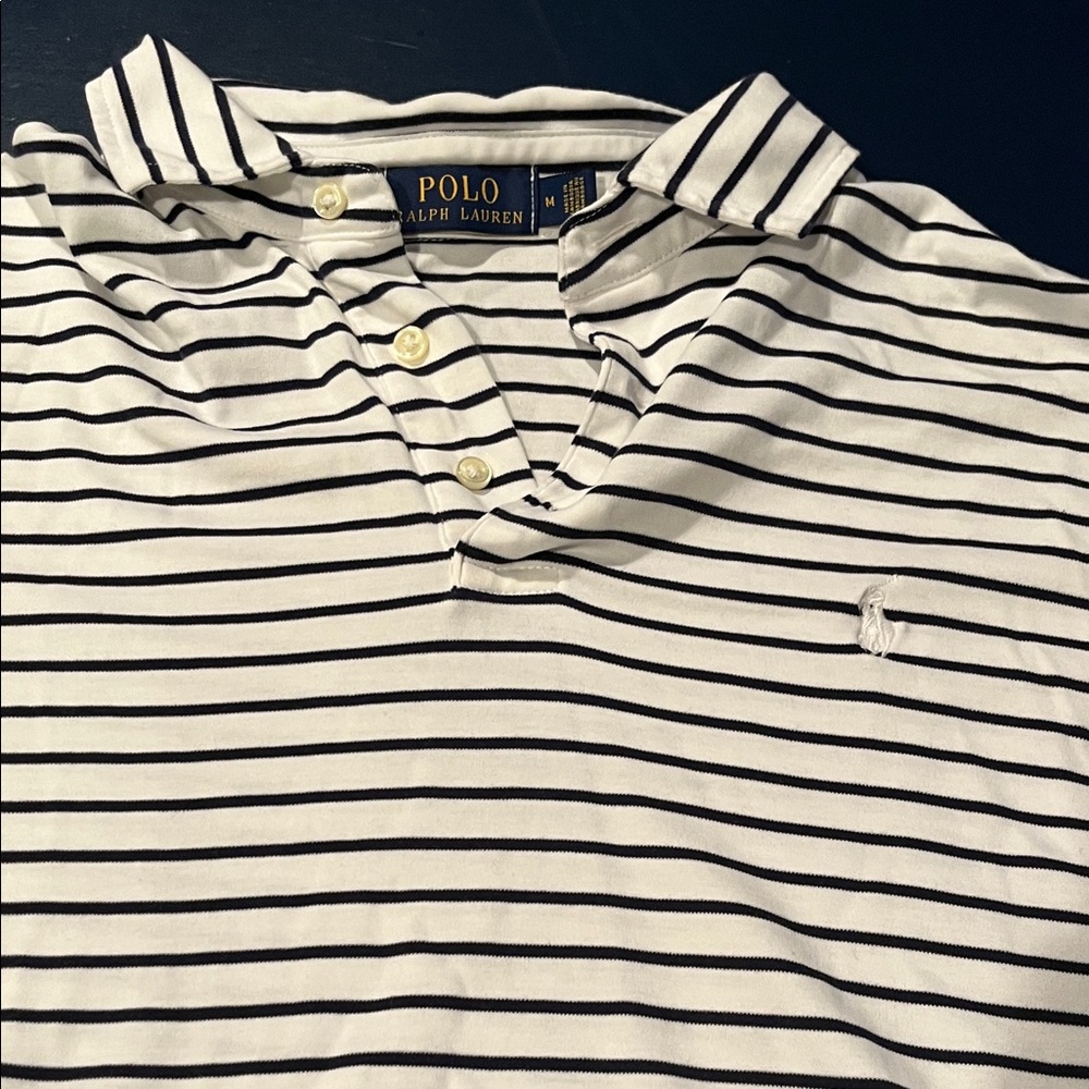 Polo by Ralph Lauren Men's Navy and White Striped Polo (M) Worn Once.